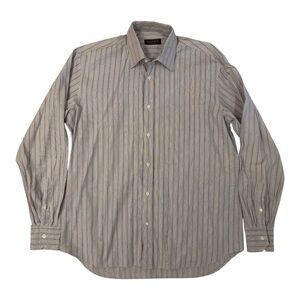 Canali Shirt Mens Large Gray Purple Stripes Made In Italy